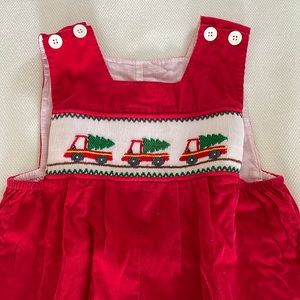 Red Smocked Christmas Trucks Corduroy Overall 24M